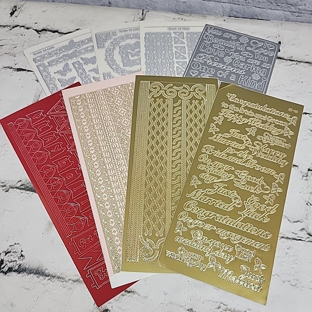 Scrapbooking Stickers Lot Gold Silver Metallic Borders Words 8 Complete‎ Sheets